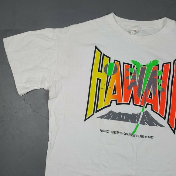 Vtg 90s Hawaii T-Shirt XL Neon Spell Out Protect - Picture 6 of 11